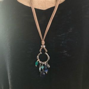 Chico’s faux leather and multi stone necklace